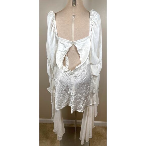 For Love & Lemons Willow White Draped Cowl Neck Puff Sleeve Mini Dress S… - Picture 6 of 8